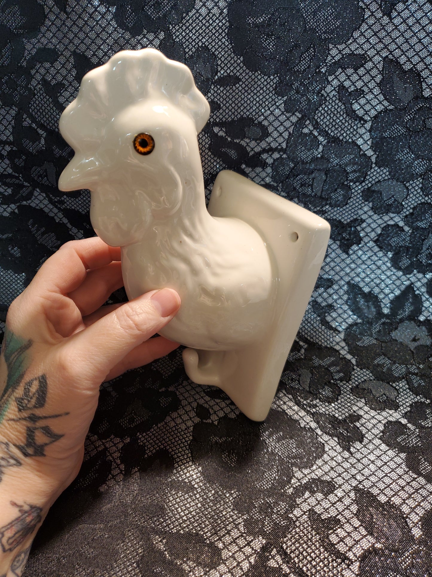 Vintage Ceramic Rooster Apron/Towel Hook