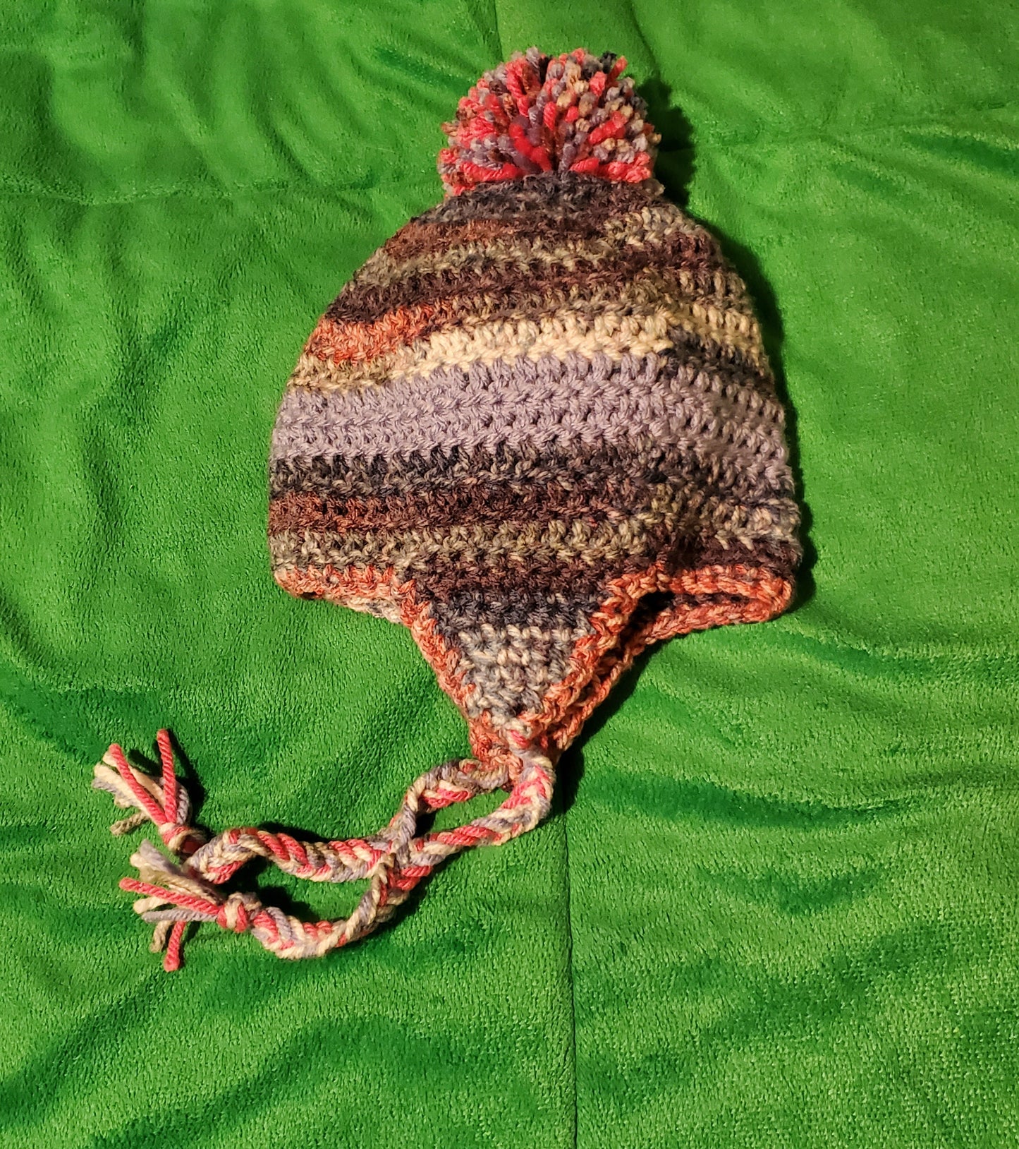 Crocheted Infant Earflap Beanie Size 9-12 Months