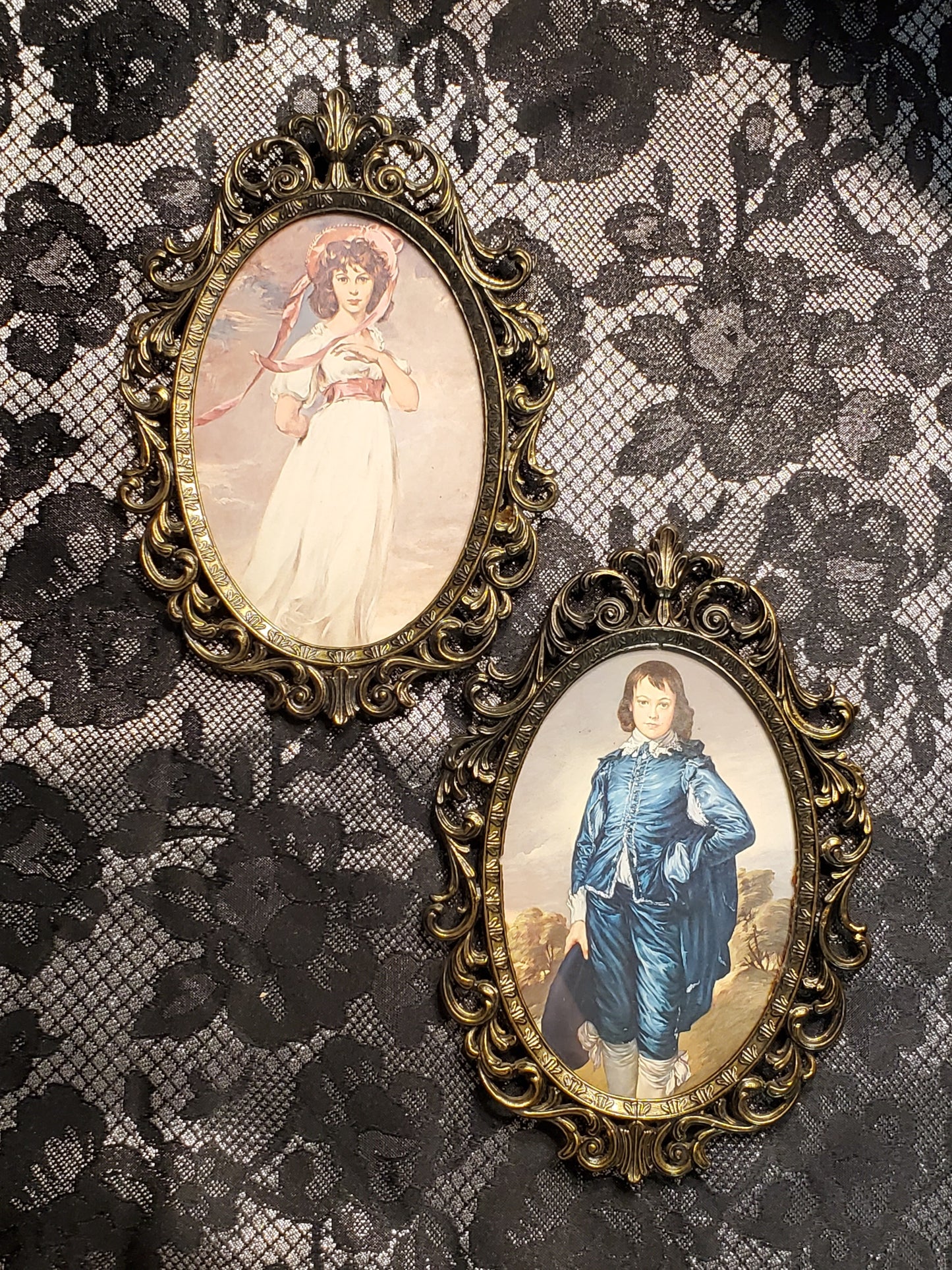Vintage Framed Blue Boy & Pinkie Pair