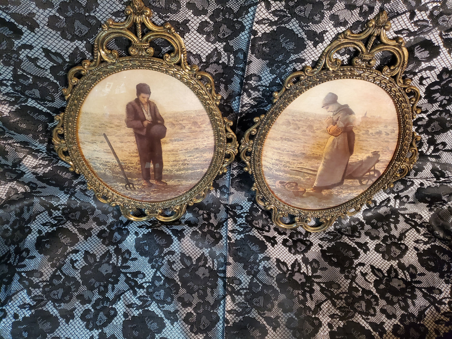 Vintage Oval Brass Frames with Convex Glass