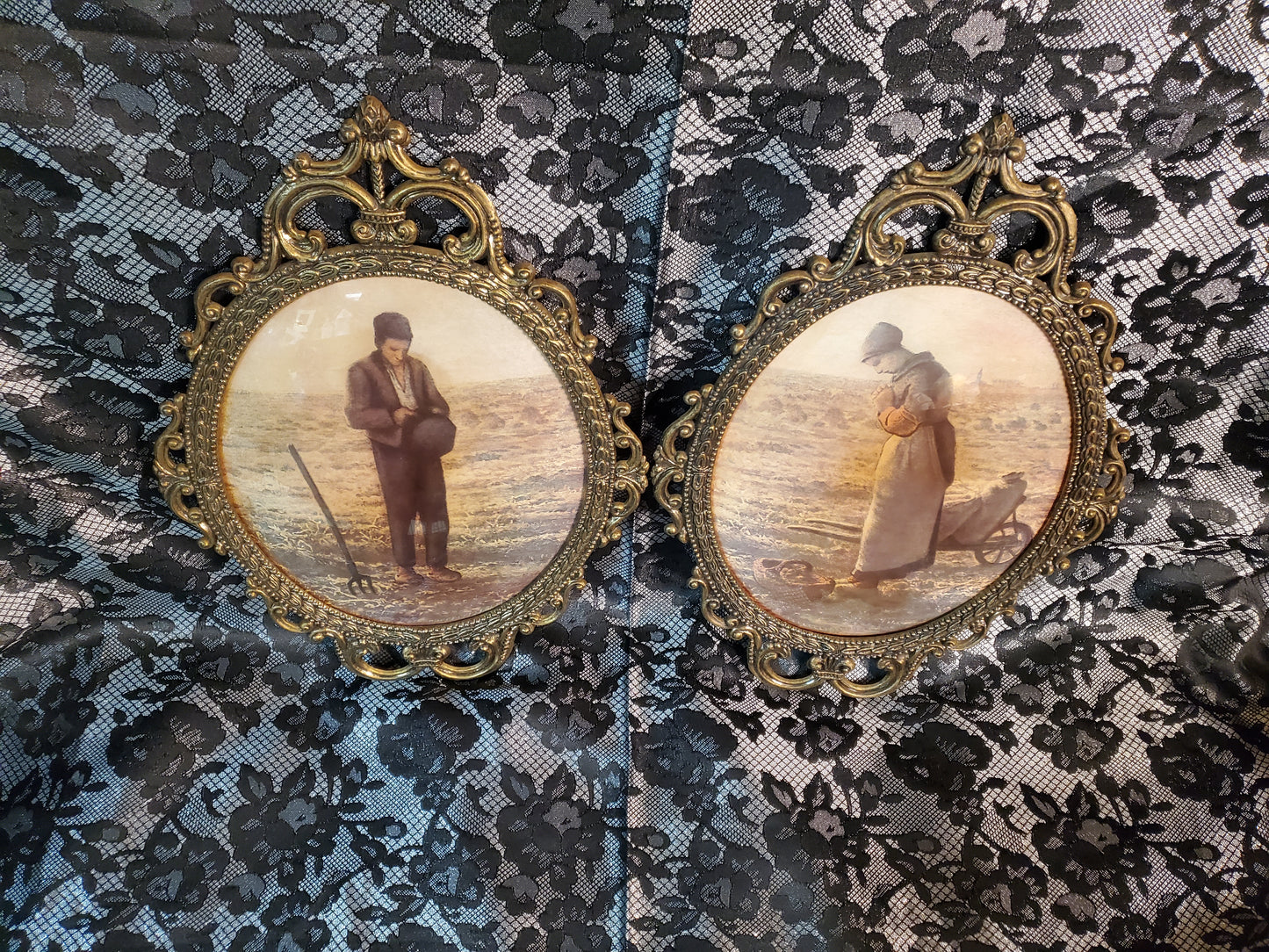 Vintage Oval Brass Frames with Convex Glass