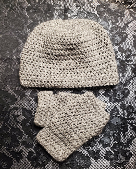 Crocheted Beanie & Fingerless Gloves