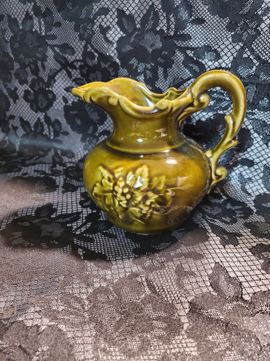 Vintage Olive Green Pitcher