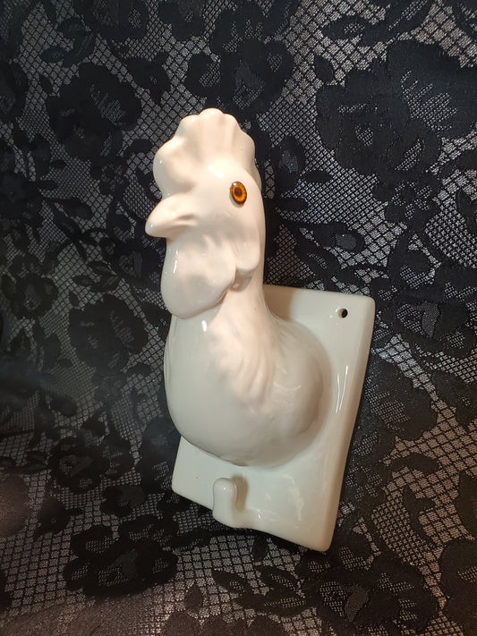 Vintage Ceramic Rooster Apron/Towel Hook