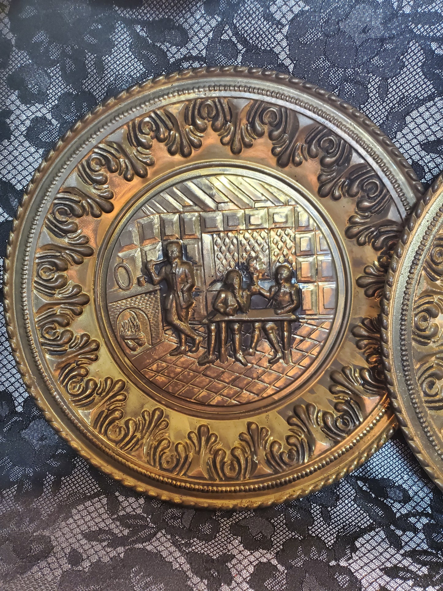 Set of Vintage Brass Wall Hanging Plates