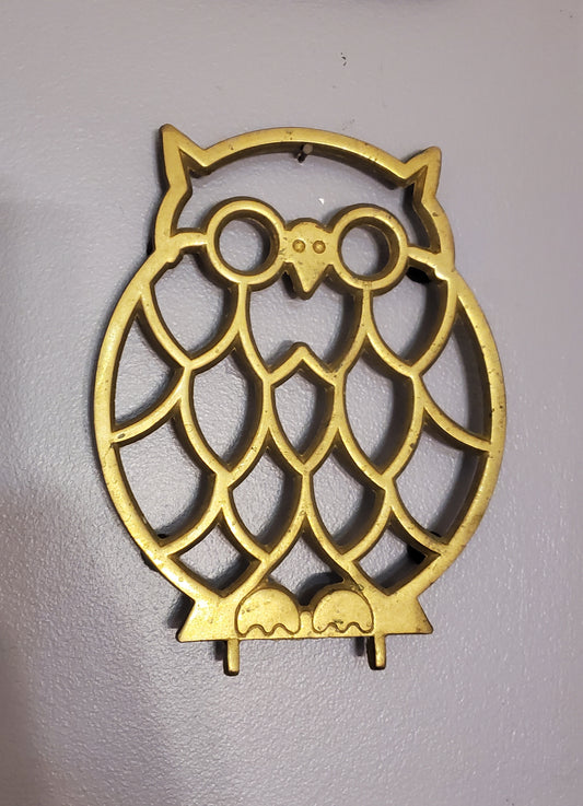 Vintage Brass Owl Trivet