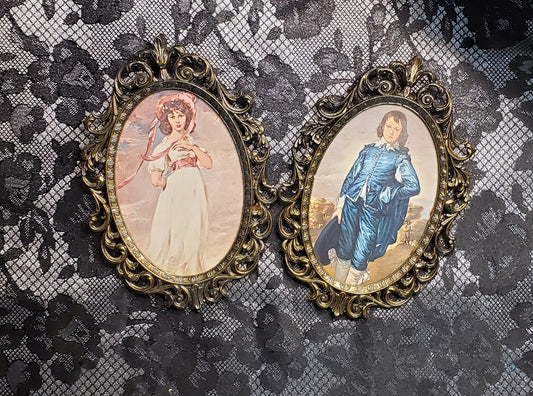 Vintage Framed Blue Boy & Pinkie Pair