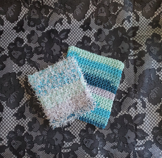 Cotton Dishcloth/Washcloth & Dish Scrubber/Exfoliation Cloth Set