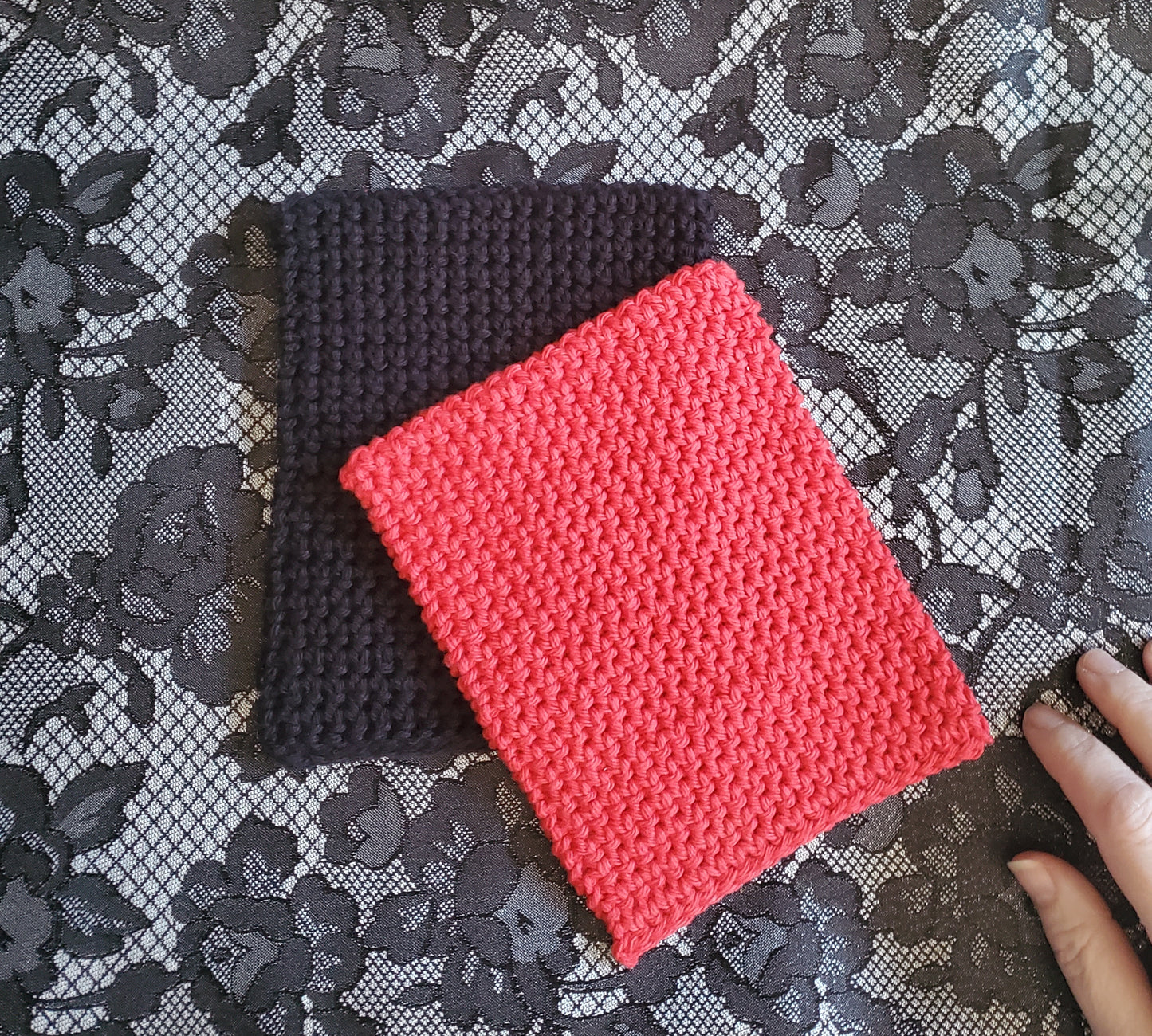 Black & Red Cotton Dish/Washcloth Set